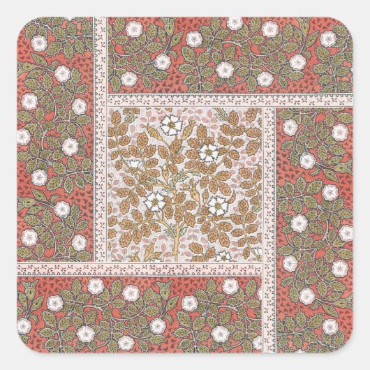 ワイルドバラアートイラストレーションフラワーヴィンテージ スクエアシール (正面)