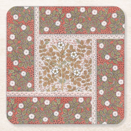 ワイルドバラアートイラストレーションフラワーヴィンテージ スクエアペーパーコースター (正面)