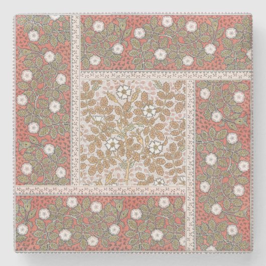 ワイルドバラアートイラストレーションフラワーヴィンテージ ストーンコースター (正面)