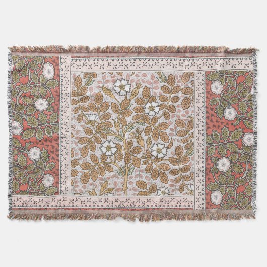 ワイルドバラアートイラストレーションフラワーヴィンテージ スローブランケット (正面)