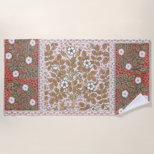 ワイルドバラアートイラストレーションフラワーヴィンテージ ビーチタオル (正面)