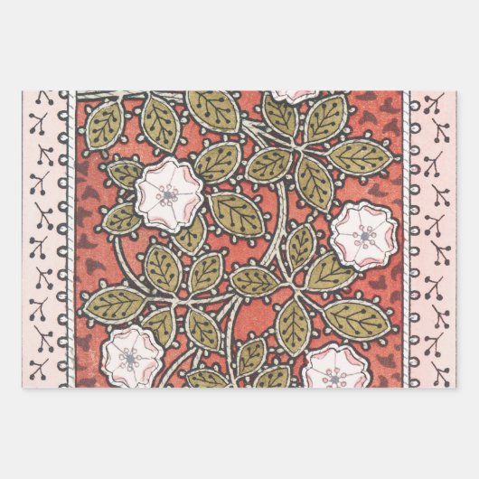 ワイルドバラアートイラストレーションフラワーヴィンテージ ラッピングペーパーシート (正面)