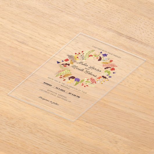 ワイルドバラウッズエキゾチック花ガーデン結婚ズ アクリル招待状 (レイダウン)