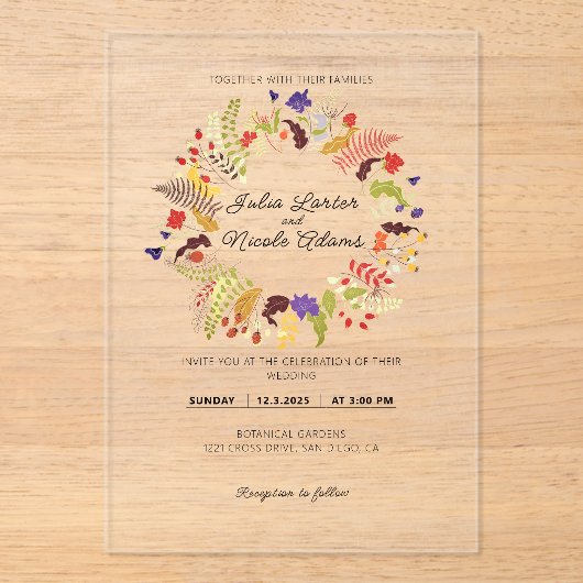 ワイルドバラウッズエキゾチック花ガーデン結婚ズ アクリル招待状 (正面)