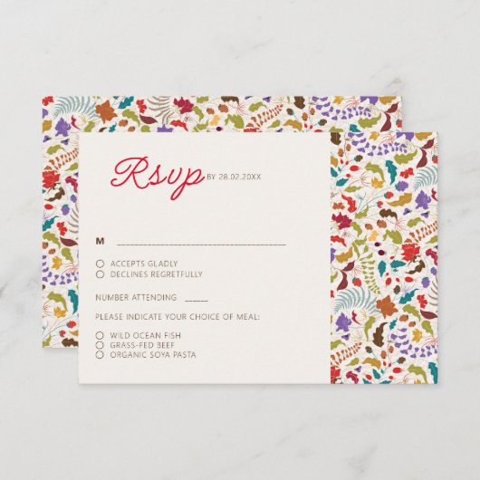 ワイルドバラウッズエキゾチック花ガーデン結婚ズ 出欠カード (正面/裏面)