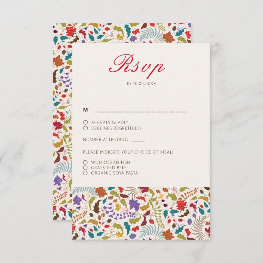 ワイルドバラウッズエキゾチック花ガーデン結婚ズ 出欠カード (正面/裏面)