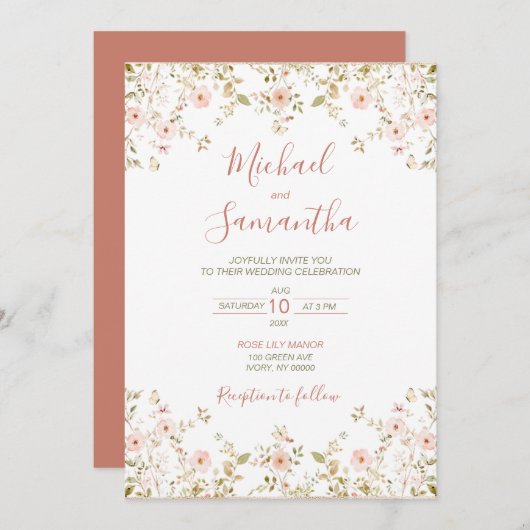 ワイルドバラカントリーウェディング 招待状 (正面/裏面)