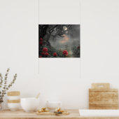 ワイルドバラガーデン – ムーディ暗い森の満月 ポスター (キッチン)