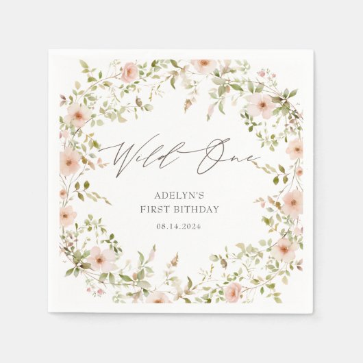 ワイルドバラキッズファースト誕生日紙 スタンダードカクテルナプキン (正面)