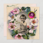 ワイルドバラクラウン、コウノトリ赤ちゃんシャワー写真テンプレート 招待状 (正面/裏面)