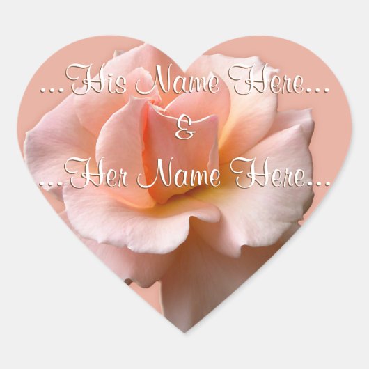 ワイルドバラパーソナライズされたステッカー桃バラステッカー ハートシール (正面)