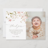 ワイルドバラファースト誕生日写真サンキューカード 招待状 (正面)