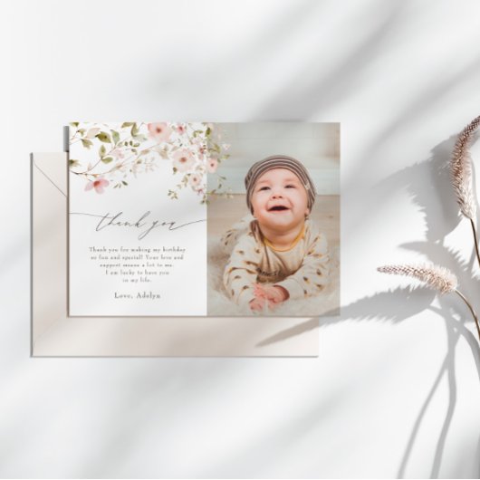 ワイルドバラファースト誕生日写真サンキューカード 招待状