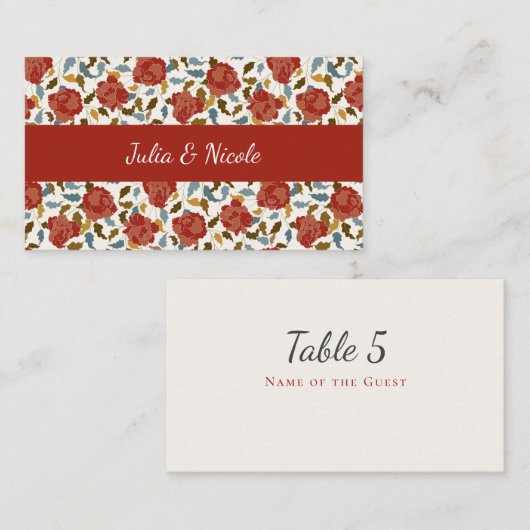 ワイルドバラフローラ花びらガーデンアジ結婚ーズ プレイスカード (正面/裏面)