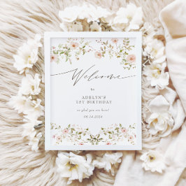 ワイルドバラベビーファースト誕生日ウェルカムサイン ポスター