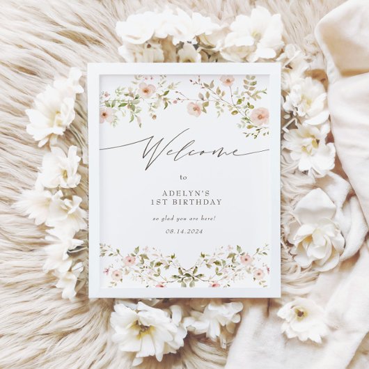 ワイルドバラベビーファースト誕生日ウェルカムサイン ポスター