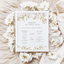 ワイルドバラベビー最初の誕生日年統計サイン ポスター