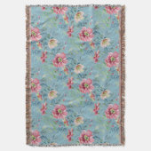 ワイルドバラ数々のカラーオンブルーブランケット スローブランケット (正面縦)