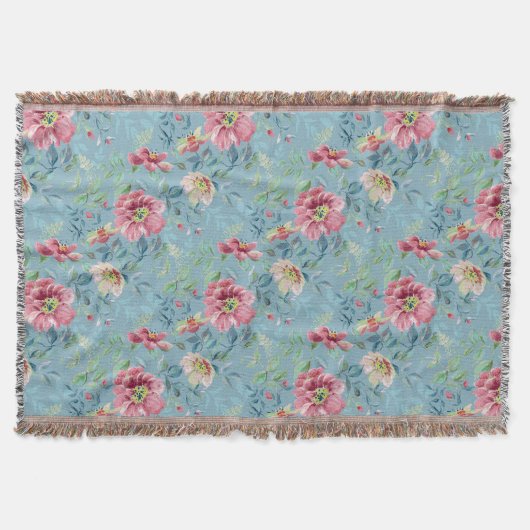 ワイルドバラ数々のカラーオンブルーブランケット スローブランケット (正面)