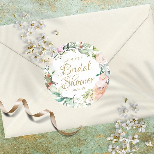 ワイルドバラ水色スクリプトブライダルシャワーの好意 ラウンドシール