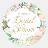 ワイルドバラ水色スクリプトブライダルシャワーの好意 ラウンドシール (正面)
