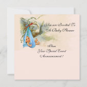 ワイルドバラ，コウノトリ少年ベイビーシャワー写真テンプレート 招待状 (裏面)