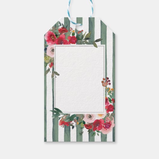 ワイルドバラ&バジルグリーンストライプワインラベル ギフトタグ (正面)