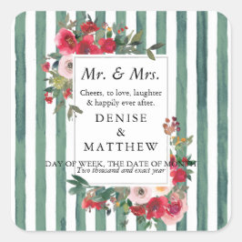 ワイルドバラ&バジルグリーンストライプワインラベル スクエアシール