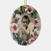 ワイルドバラ、ピンクジェムベビーシャワー写真テンプレート セラミックオーナメント (右)
