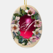 ワイルドバラ、ピンクジェムベビーシャワー写真テンプレート セラミックオーナメント (裏面)