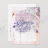 ワイルドバラ&ラベンダーサマーフラワーウェディングRSVP インビテーションポストカード (正面/裏面)