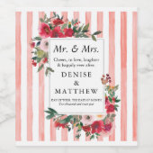 ワイルドバラ&砂漠フラワーピンクストライプ色ワインラベル ワインラベル (シングルラベル)