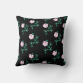 ワイルドバラ – 黒い背景のフローラルパターン クッション (裏面)