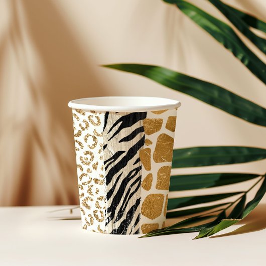 ワイルドバースデーアニマルプリント金ゴールドサファリ 紙コップ