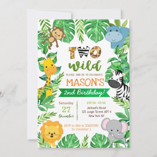 ワイルドバースデーサファリ動物招待状2人 招待状 (正面)