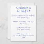 ワイルドバースデーパーティーのチーテパーソナライズされたー 招待状 (裏面)