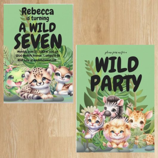 ワイルドバースデーパーティーの両面招待状 招待状