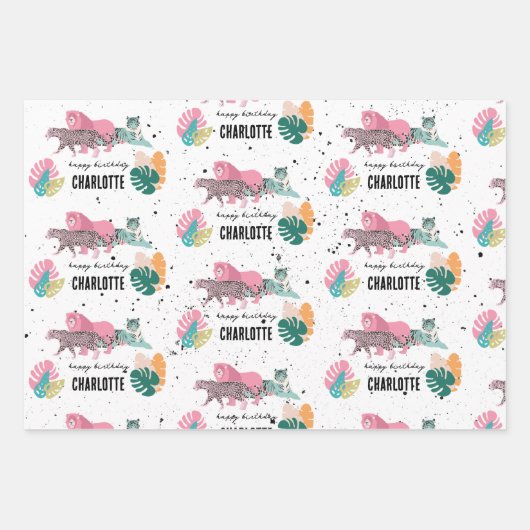 ワイルドバースデーパーティージャングルアニマルズ子供の誕生日 ラッピングペーパーシート (正面3)