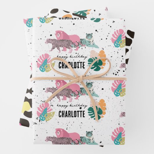 ワイルドバースデーパーティージャングルアニマルズ子供の誕生日 ラッピングペーパーシート (インサイチュ)