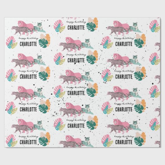 ワイルドバースデーパーティージャングルアニマルズ子供の誕生日 ラッピングペーパー (フラット)