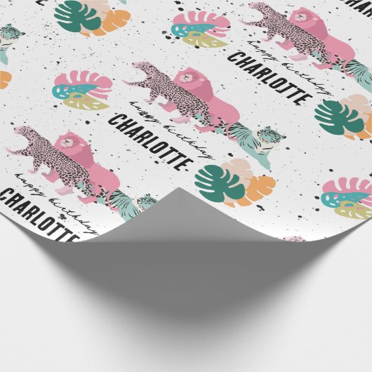 ワイルドバースデーパーティージャングルアニマルズ子供の誕生日 ラッピングペーパー (角)