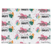 ワイルドバースデーパーティージャングルアニマルズ子供の誕生日 ラージペーパーバッグ (裏面)