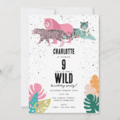 ワイルドバースデーパーティージャングルアニマルズ子供の誕生日 招待状 (正面)