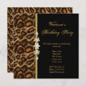 ワイルドバースデーパーティー金ゴールドブラックアニマルプリント 招待状 (正面/裏面)