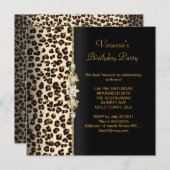 ワイルドバースデーパーティー金ゴールドブラックアニマル 招待状 (正面/裏面)