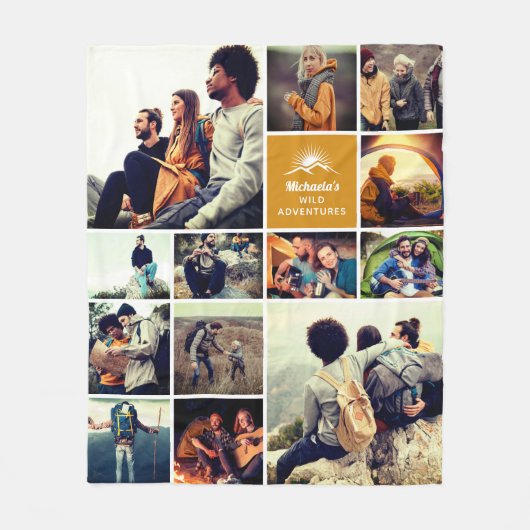「ワイルドパーソナライズされたアドベンチャー」フォトコラージュ フリースブランケット (正面)