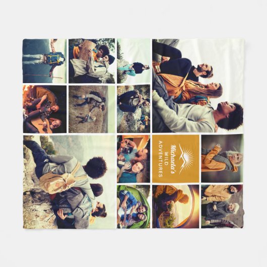 「ワイルドパーソナライズされたアドベンチャー」フォトコラージュ フリースブランケット (正面(横))