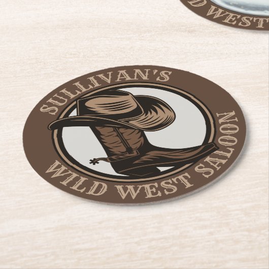 ワイルドパーソナライズされたウェストサロンウェスタンカウボーイブーツ ラウンドペーパーコースター (アングル)
