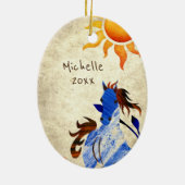 ワイルドパーソナライズされたポニーとサンホースクリスマス セラミックオーナメント (裏面)