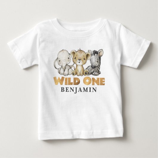 ワイルドパーソナライズされたワンサファリファースト誕生日ベビーT ベビーTシャツ (正面)